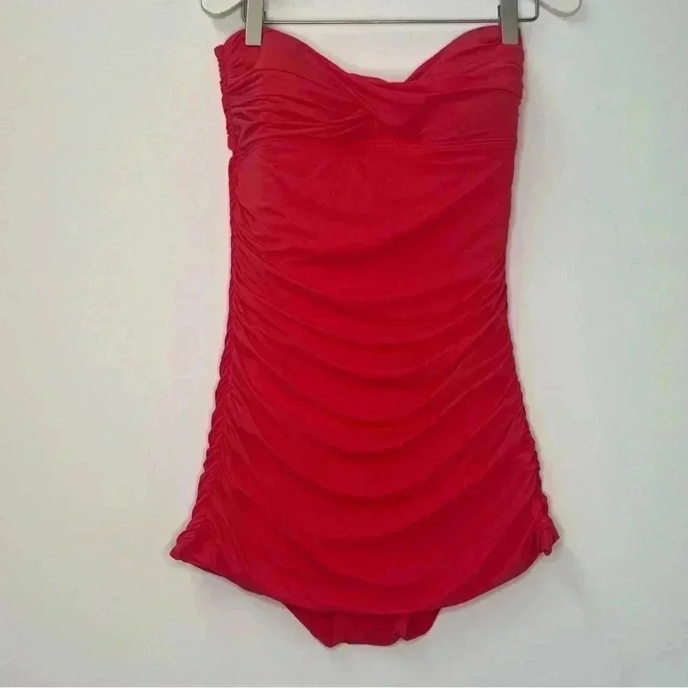 Carmen Marc Valvo Coral Ruched swimsuit Sz 12‎